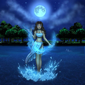 A waterbender in the moonlight