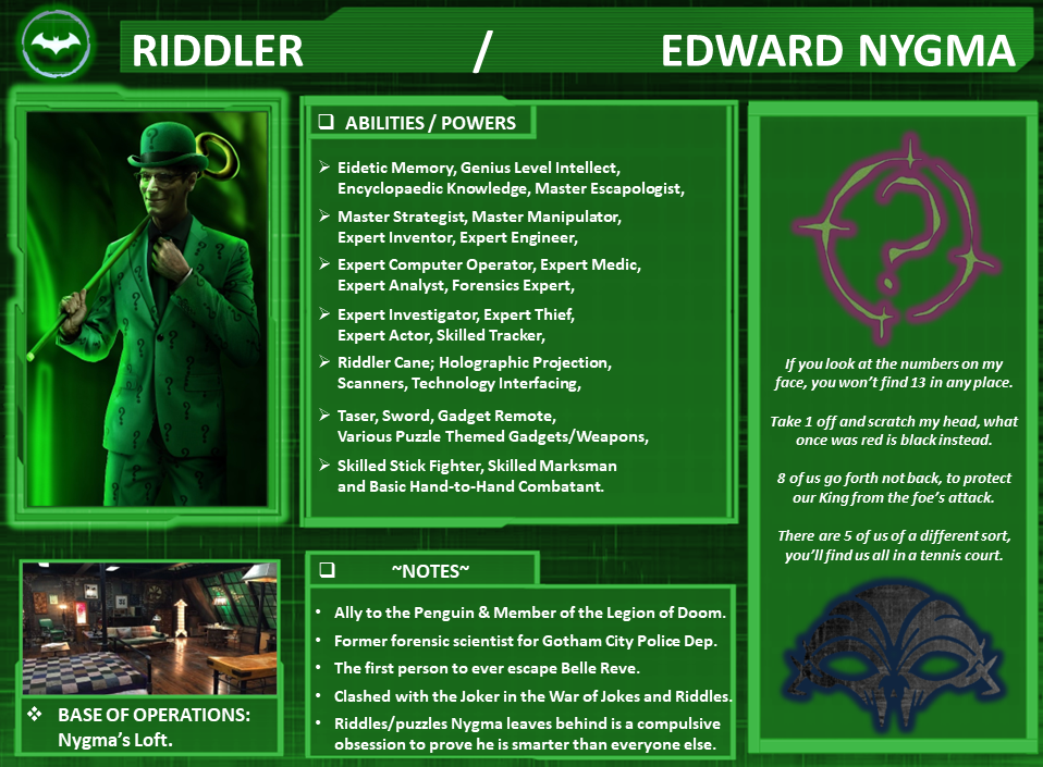 Character Profiles: Riddler. by WallyRWest99 on DeviantArt
