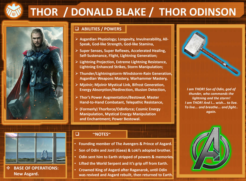 Thor Ragnarok Profiles Character Profiles: Thor. by WallyRWest99 on DeviantArt