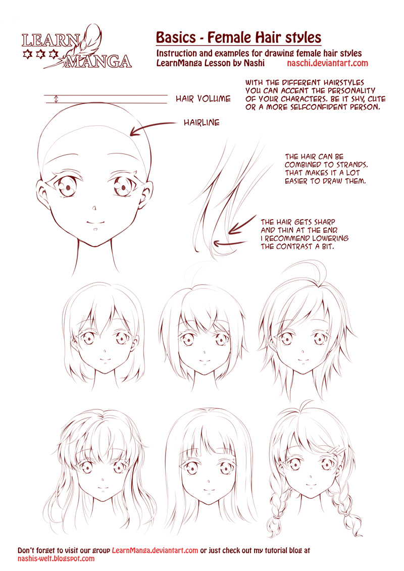 how to draw female hair step by step