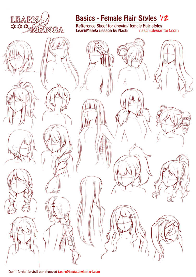Female anime head base with hair.  Girl hair drawing, How to draw