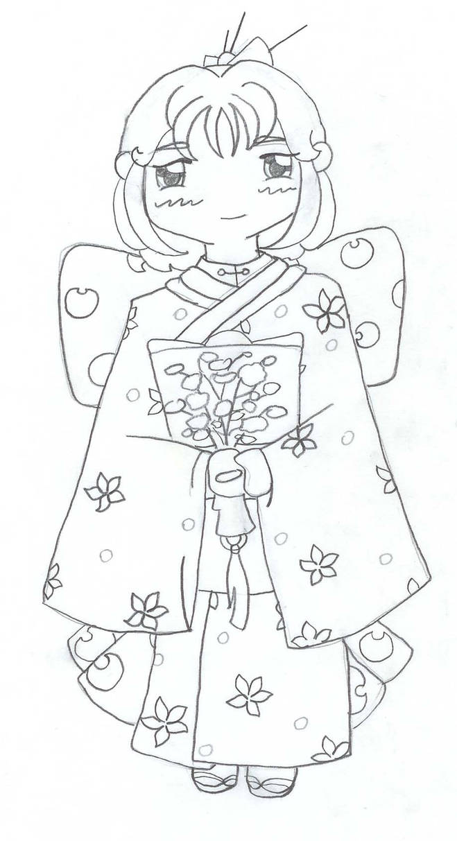 kimono girls linework aqua by FioreCiliegia on DeviantArt