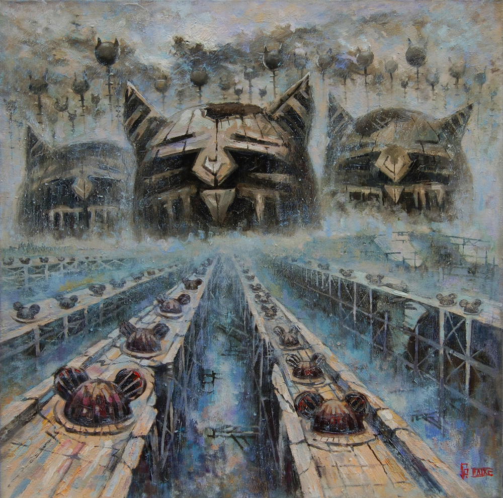 Triptych Part 1. Factory producing mice 70x70cm