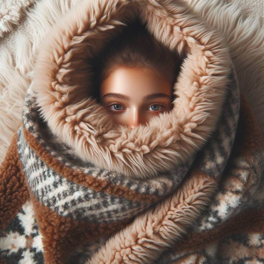Girl wrapped in cozy fur blankets by hvhvmx on DeviantArt