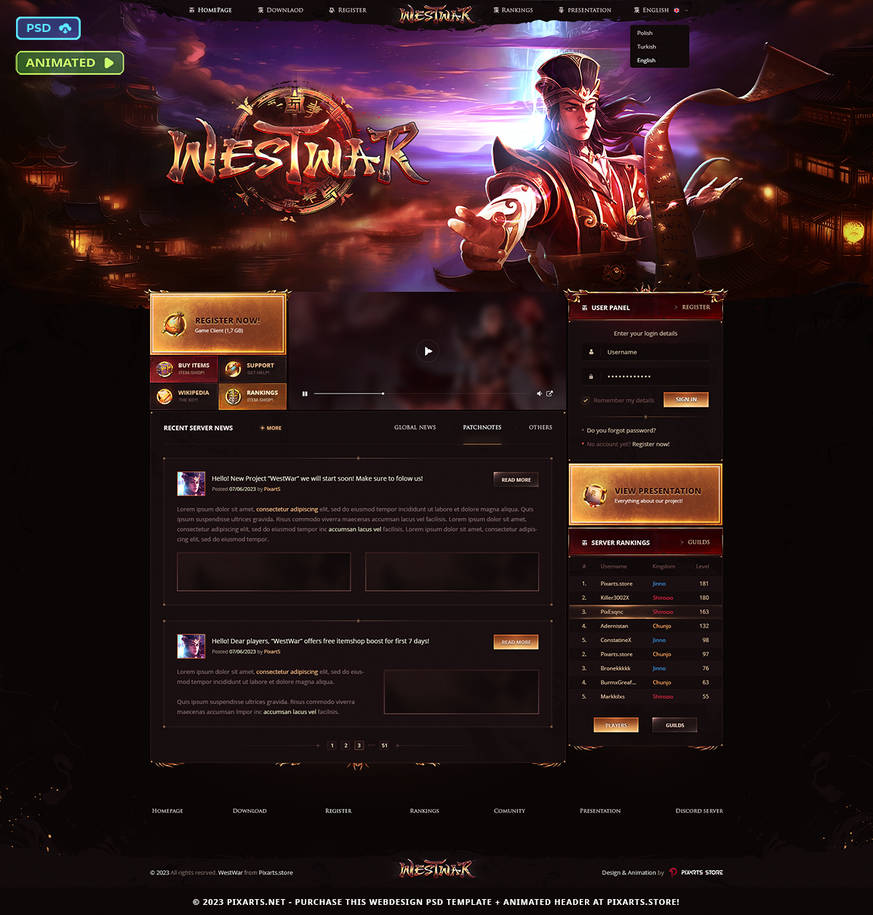 Metin2 Animated Website PSD Template - WestWar. by pixartsstore on ...