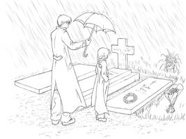 On mother's grave - lineart