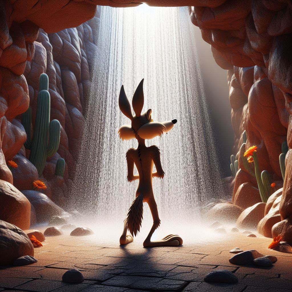 Wile E. Coyote taking a shower (2)
