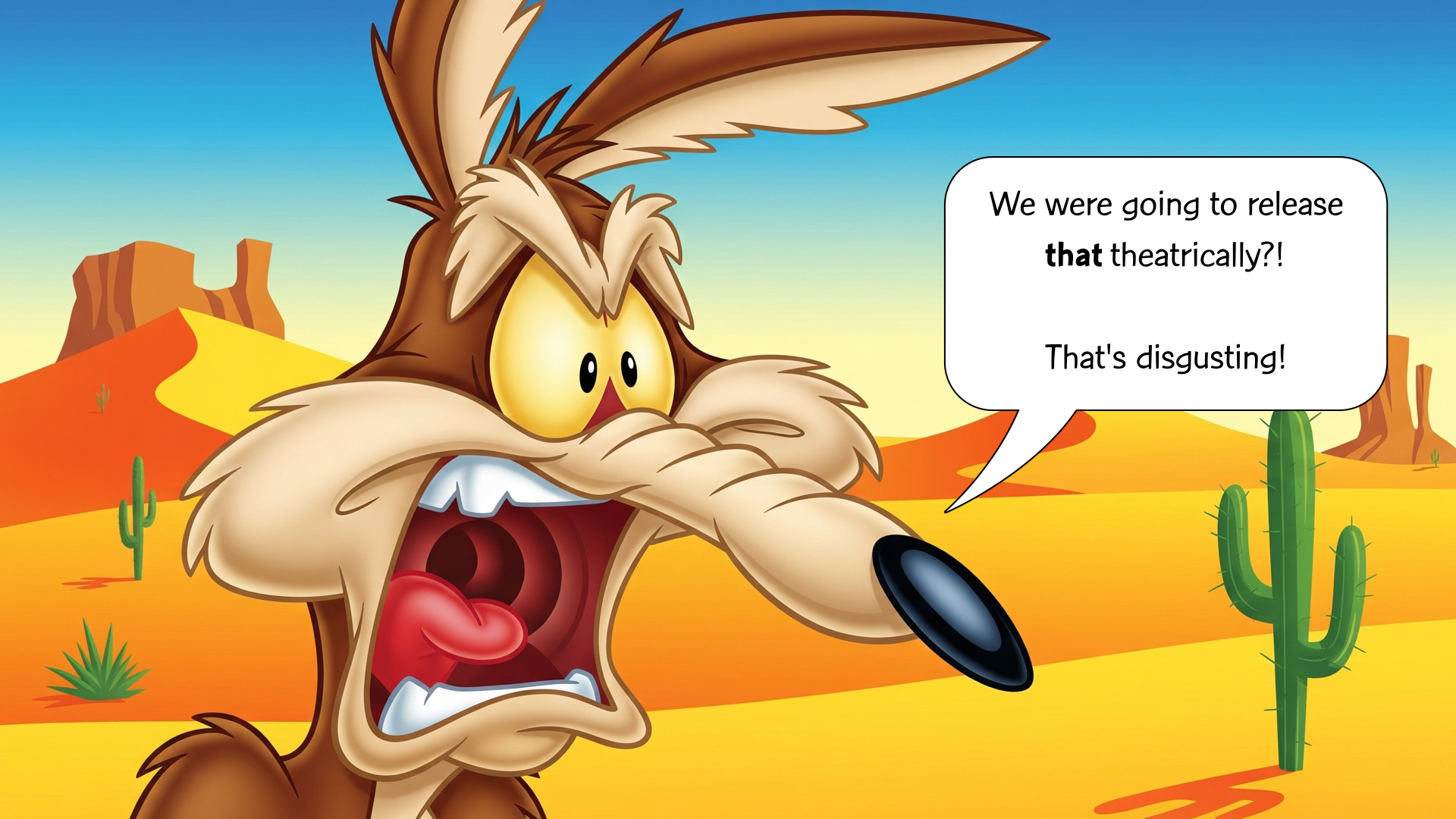 Wile E. Coyote reacts to the Fixed trailers