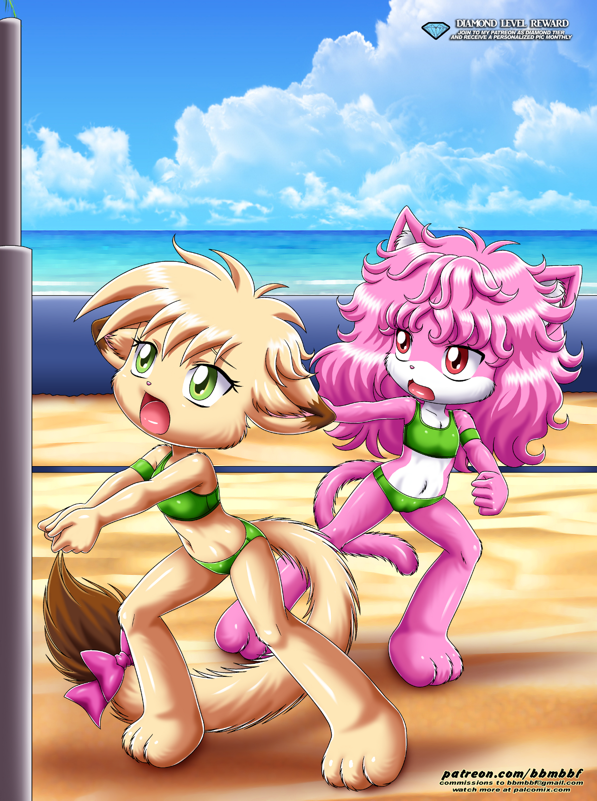 Annie And April Playing Beach Volleyball