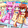 Five Cute Kitties By The Pool