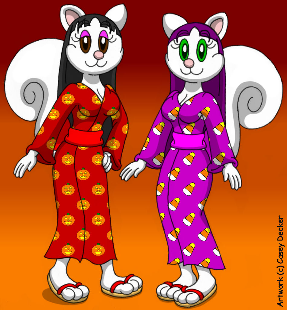 Squirrel Sisters' Halloween Kimonos