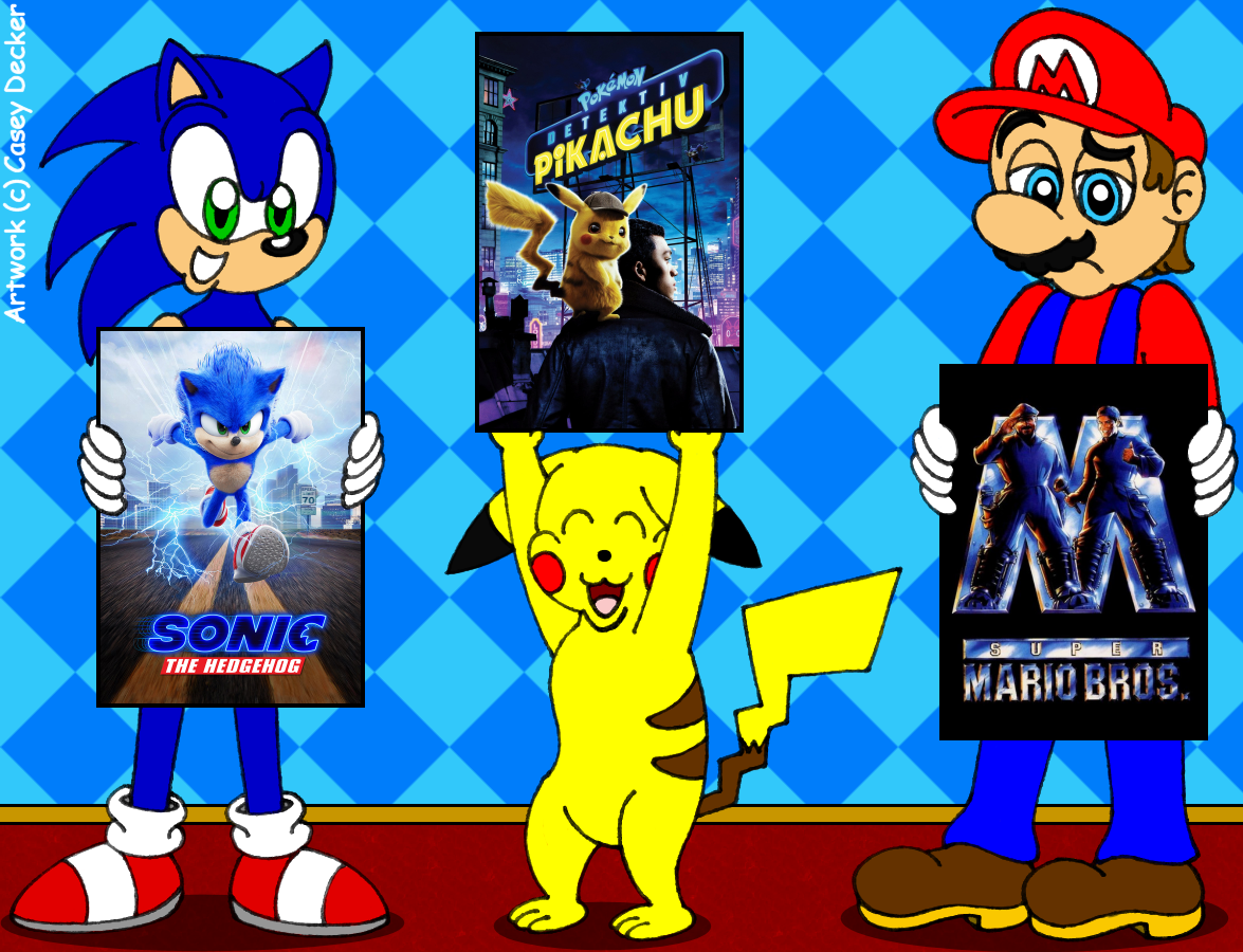 Sonic Pikachu And Mario Video Game Movies Trio By Caseydecker On Deviantart