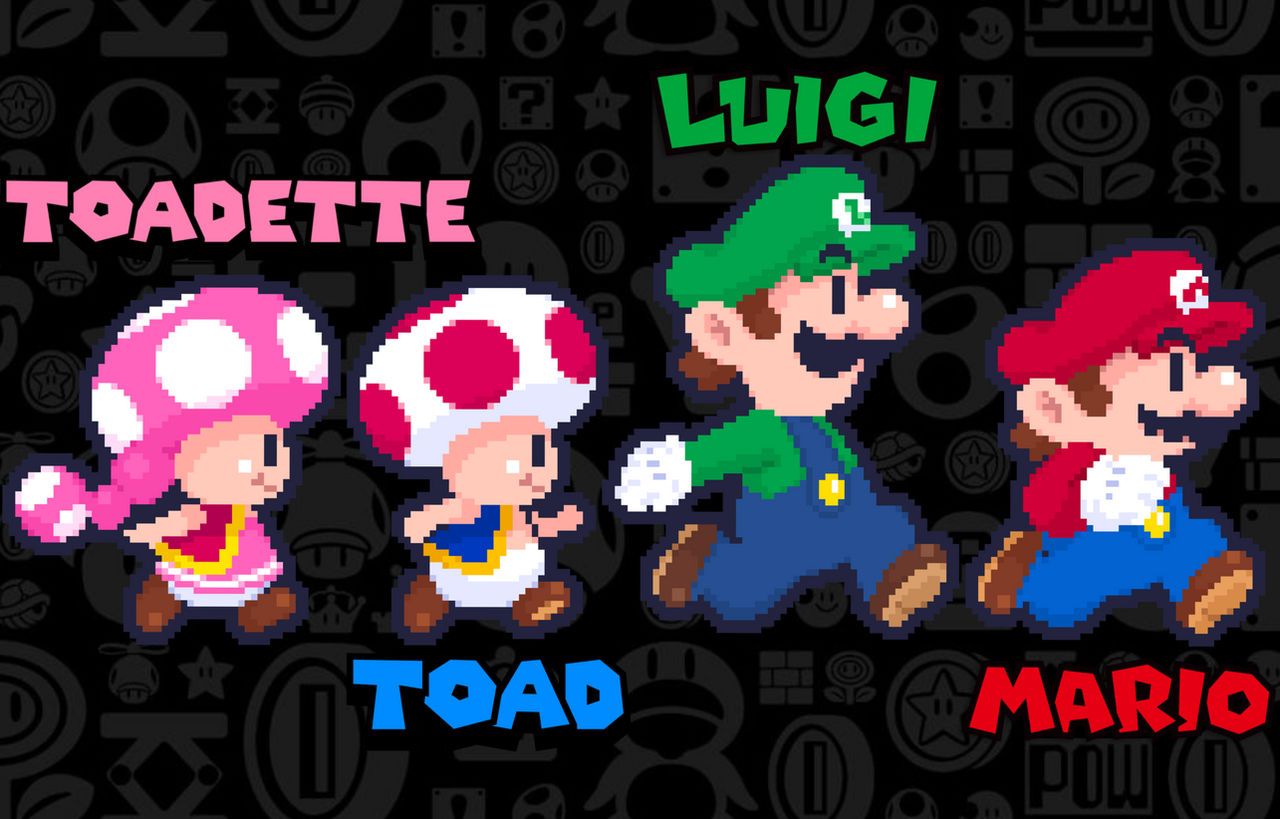 Mario, Luigi, Toad, and Toadette! by KinopicoFan on DeviantArt