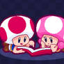 Toad sharing his favourite book with Toadette!