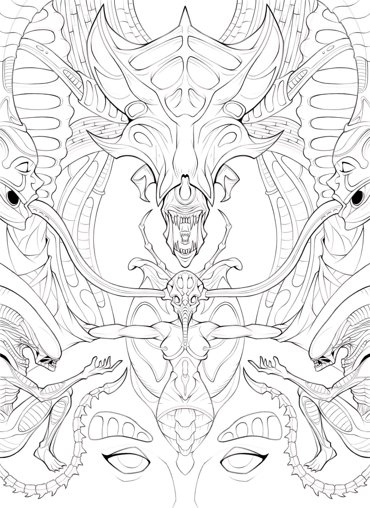 HR Giger inspired art (line art) by xxJokerL1mxX on DeviantArt