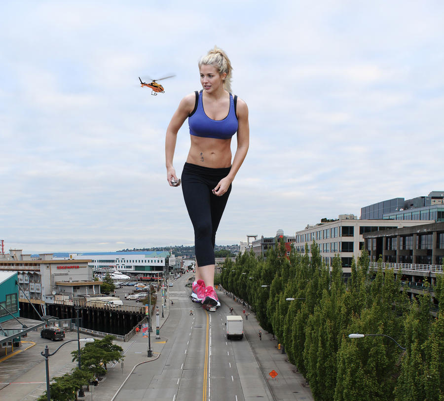 Giant Gemma Atkinson cooling down after her run