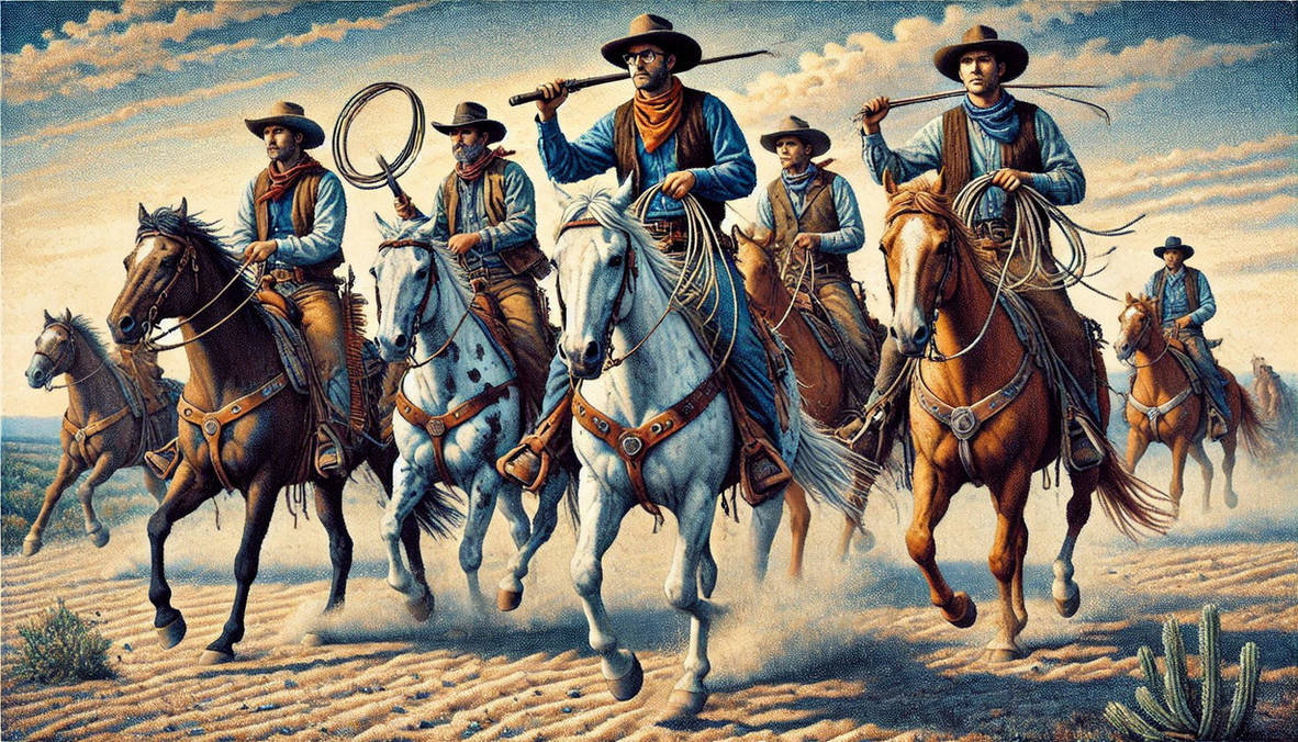 Spirit Riders Pointillism Cowboys in the style of Pointillism by muttleybear16 on DeviantArt