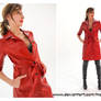 In red leather coar and overknee boots