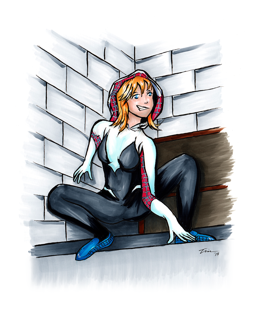 Spider-Gwen On A Ledge by tekitsune
