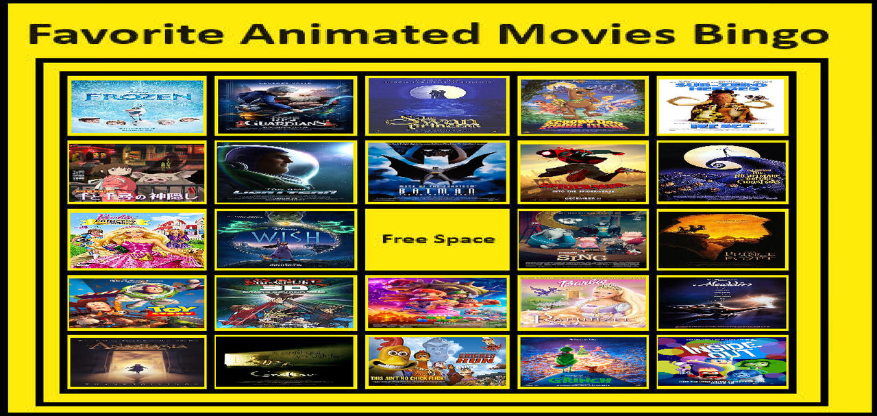 My Favorite Animated Movies Bingo Meme