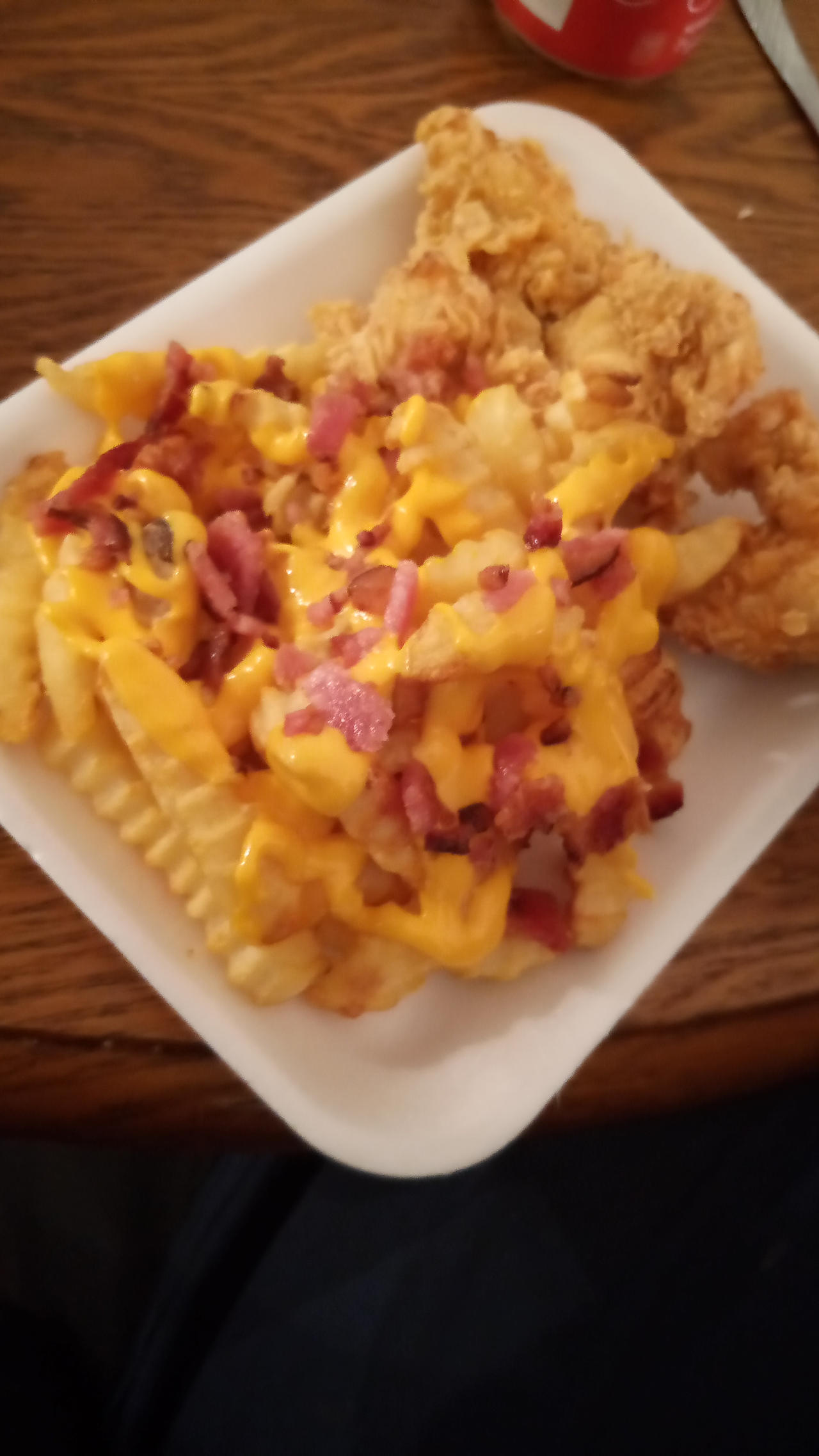 Fried chicken and bacon cheesy fries