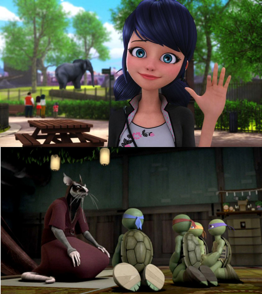 Marinette dice hola a splinter y a las tortugas