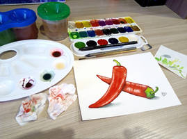 Watercolor  chilly peppers