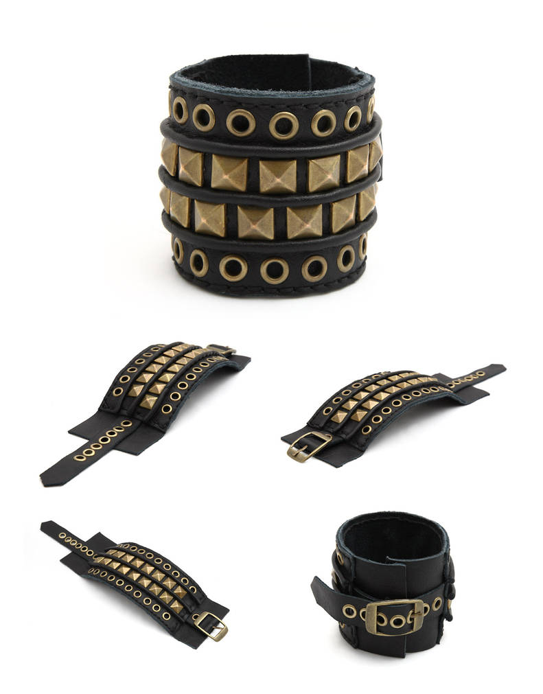 DV01-EPIC: Black Leather Cuff Bracelet, Hand Stit by tiptopland