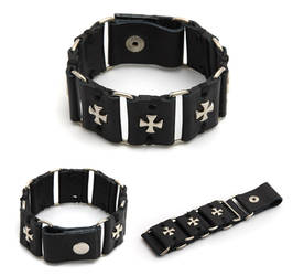 DV02-BRIDGE:  Black Leather Cuff Bracelet Chained
