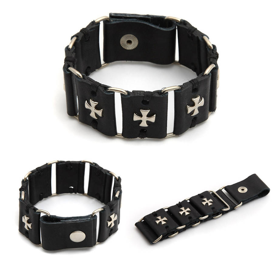 DV02-BRIDGE: Black Leather Cuff Bracelet Chained by tiptopland