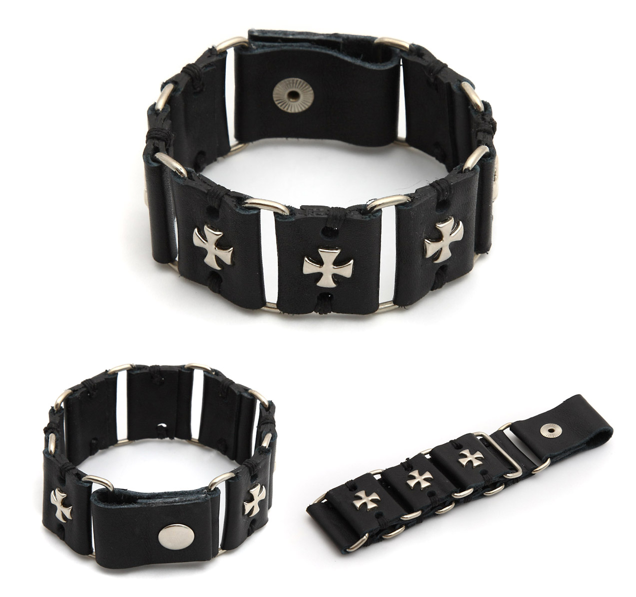 DV02-BRIDGE: Black Leather Cuff Bracelet Chained by tiptopland