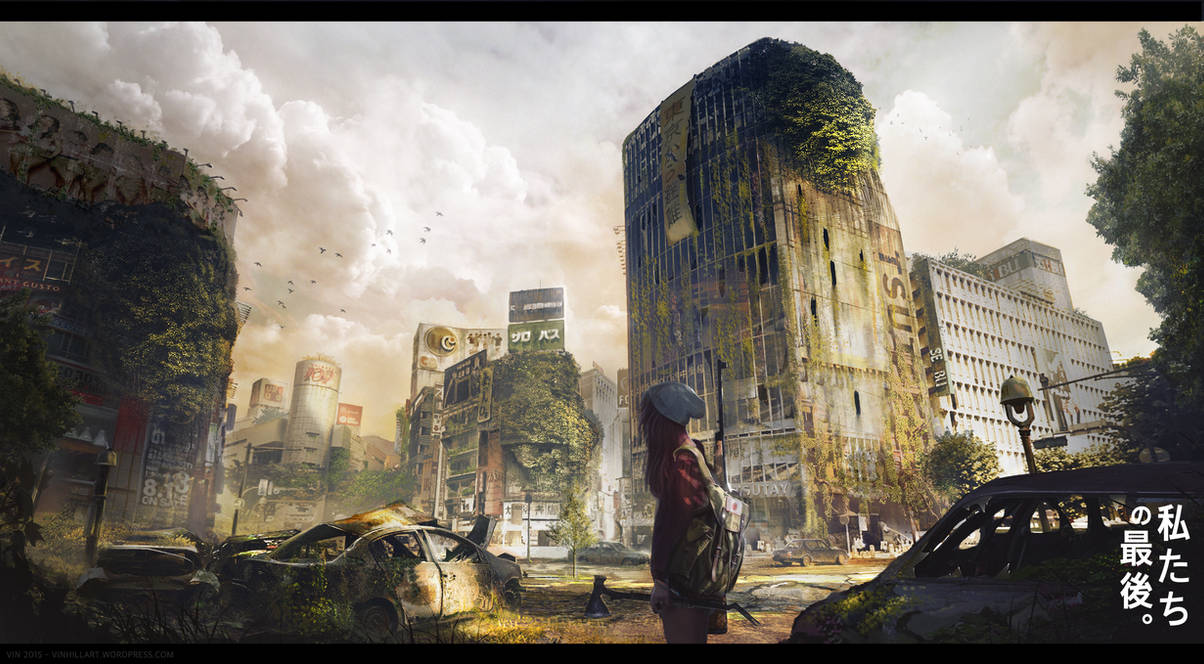 Разрушенная цивилизация. Зомби апокалипсис в Токио. Постапокалиптичный город арт. Руины Нью-Йорка.