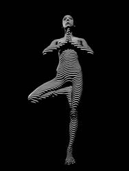 0027-DJA Black White Zebra Tree Pose Nude Yoga by artonline