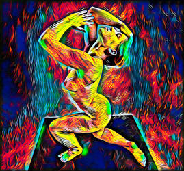 7682s-SC Woman on Platform Colorful Abstract Nude by artonline