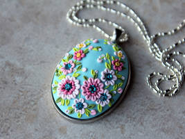 Polymer Clay Embroidery Pendant Necklace