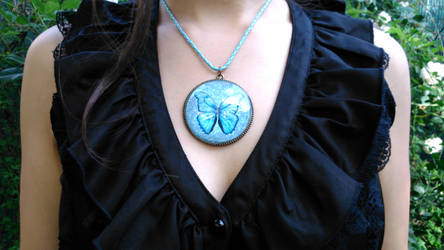 Morpho butterfly necklace
