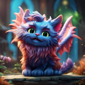 Ai-art cute blue bat cat