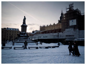 snowy market square