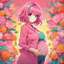 Cute pregnant woman with pink hair