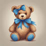 Teddy bear with a blue ribbon on its head