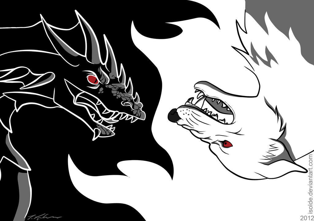 Birthday card: Dragon and Direwolf