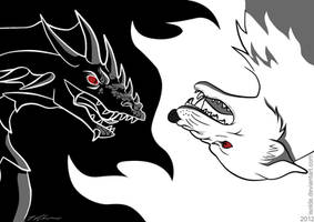 Birthday card: Dragon and Direwolf