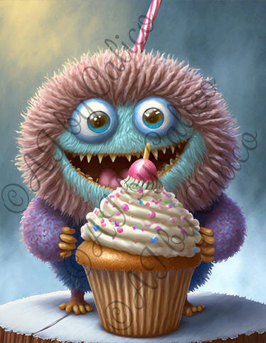 Cute Fluffy Monster Cupcake 01