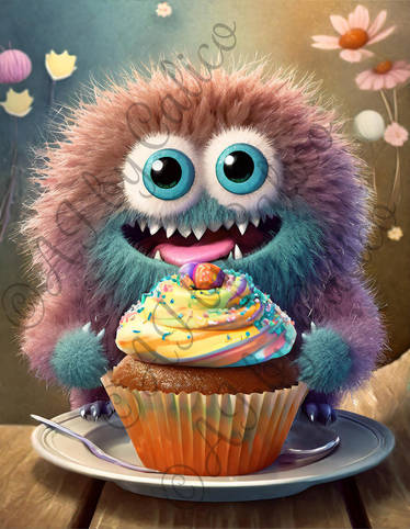 Cute Fluffy Monster Cupcake 05