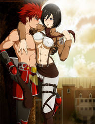 Commission: Fighter and Mikasa by R-Legend