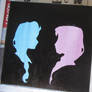 Elsa and Anna silhouette painting