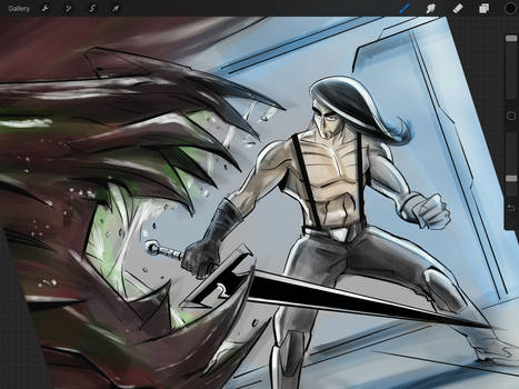 Ditgital drawing metal warrior.