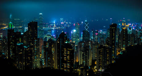 Foggy night in Hong Kong