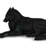 Lying black wolf