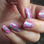 Nail Art Water Marble Blue and Pink